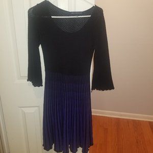 French Connection Size 6 A-Line Purple Black Dress Long Sleeve
